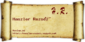 Haszler Rezső névjegykártya